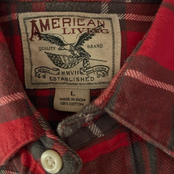 AMERICAN LIVING Long Sleeve Red Flannel Snap up Shirt Size Large - Picture 3 of 10